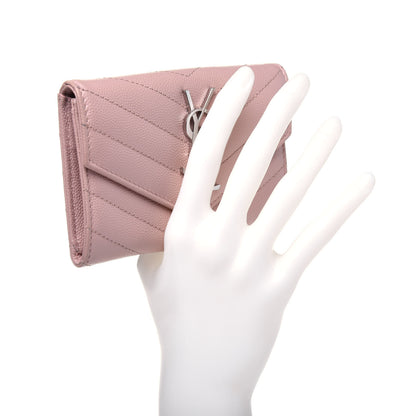 Saint Laurent Grain De Poudre Matelasse Chevron Small Monogram Envelope Wallet Pale Pink 2 of 13