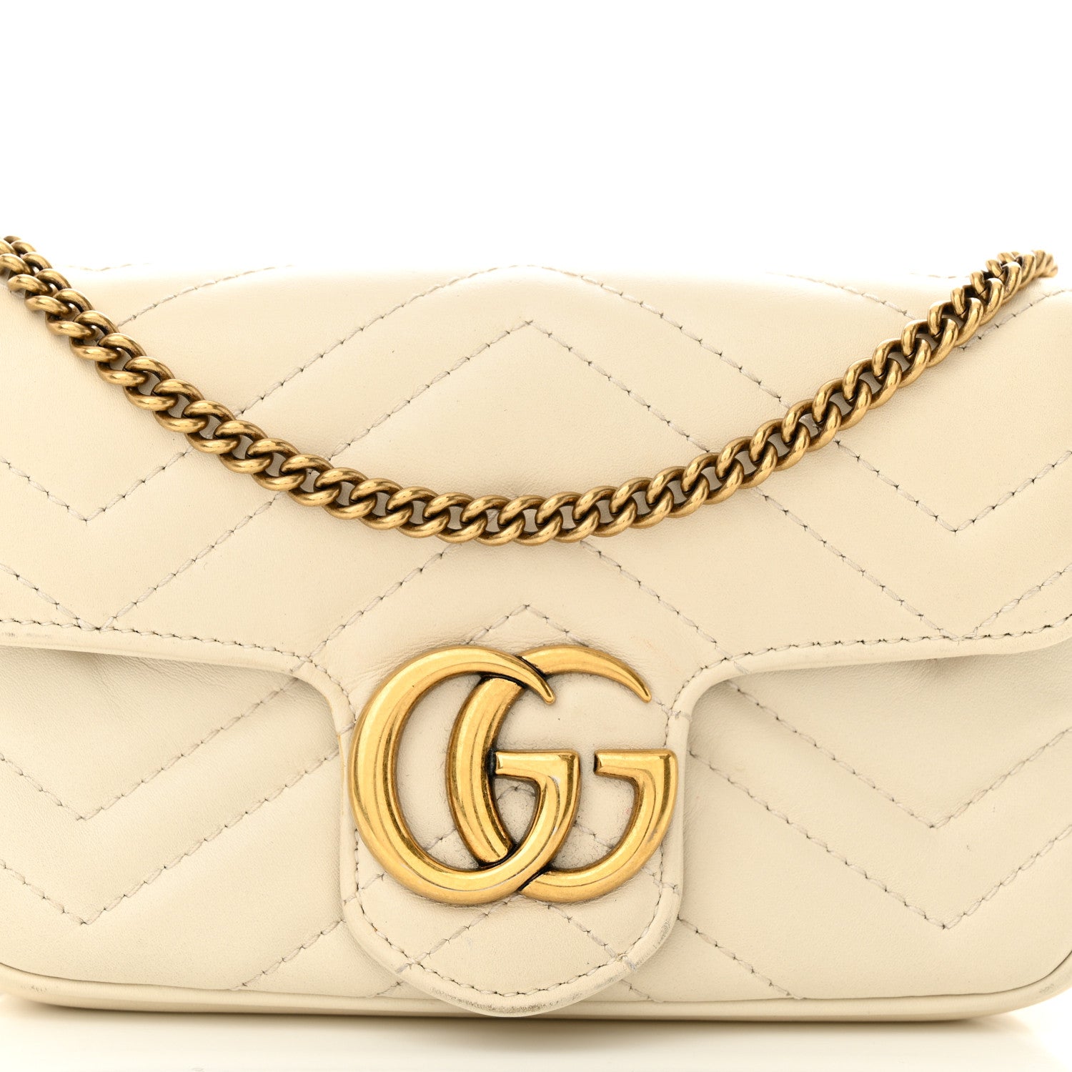 Gucci Calfskin Matelasse Super Mini GG Marmont Shoulder Bag White 8 of 14