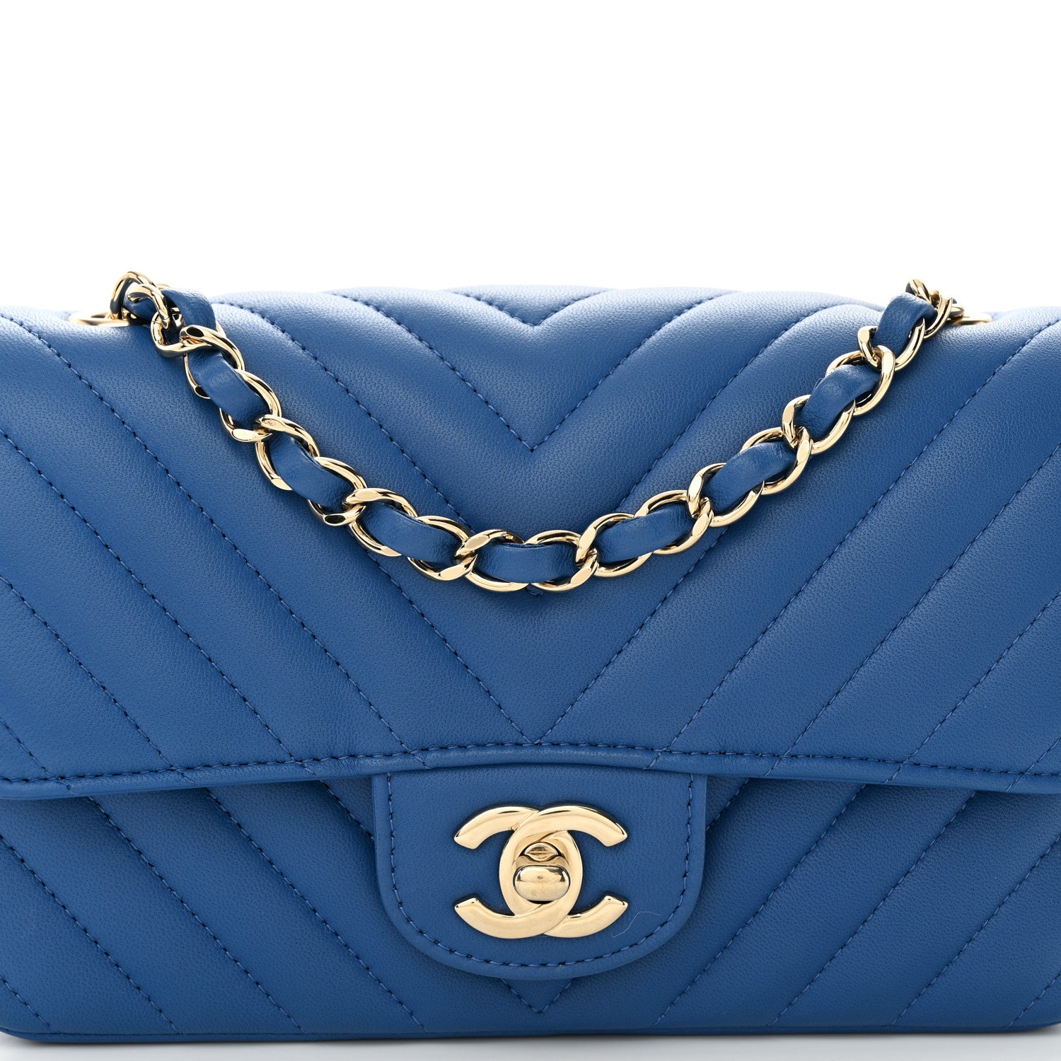 Chanel Lambskin Chevron Quilted Mini Rectangular Flap Blue 8 of 10