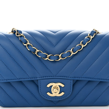 Chanel Lambskin Chevron Quilted Mini Rectangular Flap Blue 8 of 10