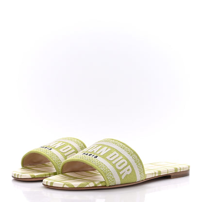 Christian Dior Canvas Check'N'Dior Pop Embroidered Dway Flat Slide Sandals 37.5 Chartreuse 3 of 8