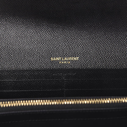 Saint Laurent Grain De Poudre Matelasse Chevron Monogram Flap Wallet Black 5 of 5