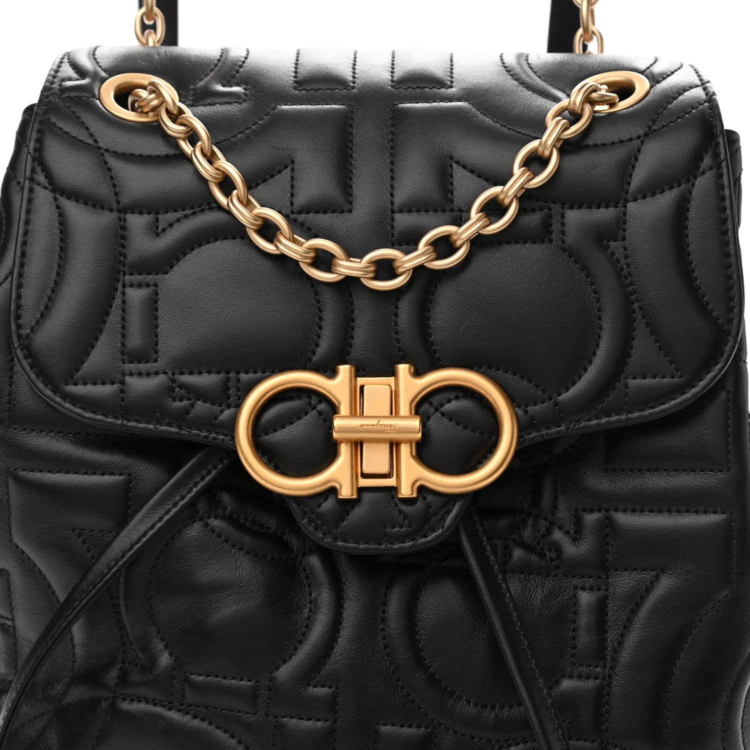Salvatore Ferragamo Calfskin Quilted Gancini Backpack Black 7 of 9