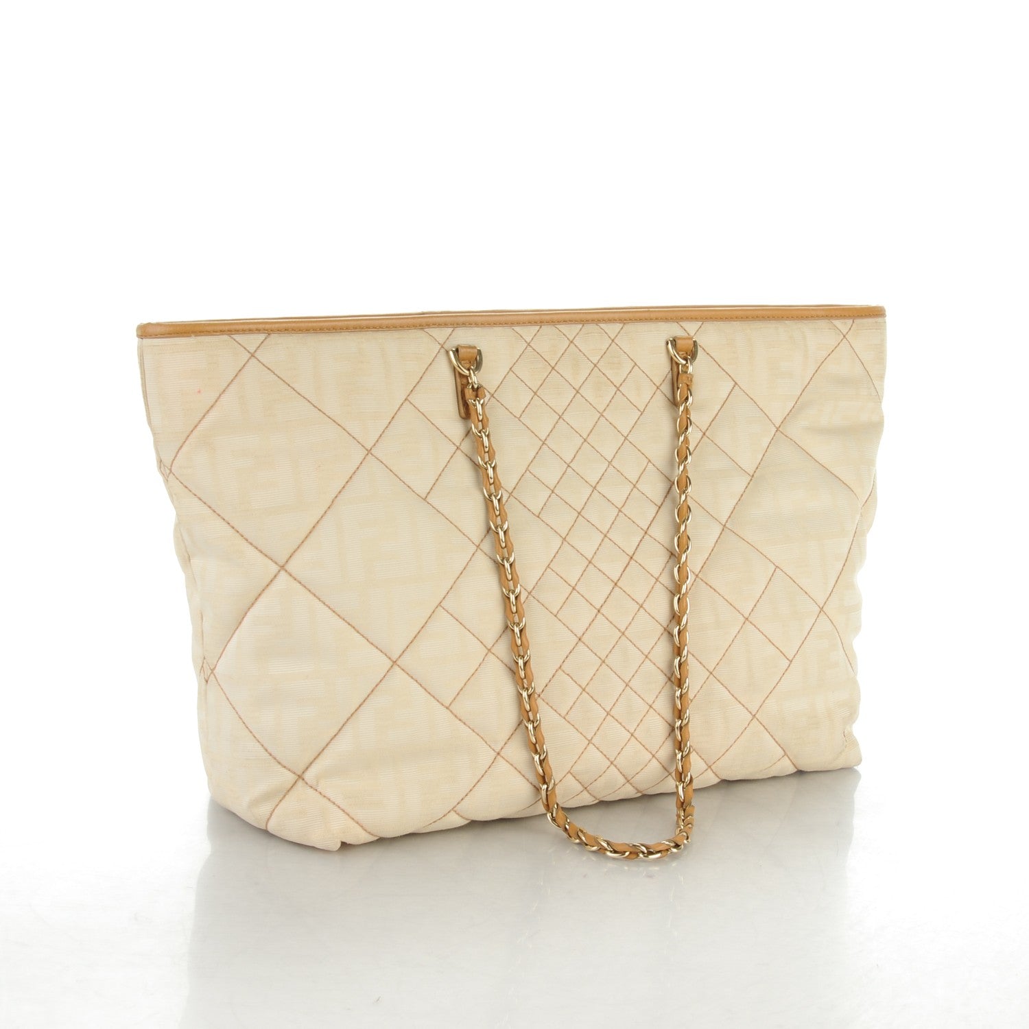 Fendi Canvas Quilted FF Chain Roll Tote Ivory 3 of 7