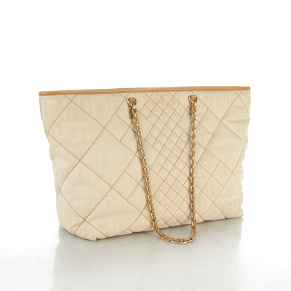 Fendi Canvas Quilted FF Chain Roll Tote Ivory 3 of 7