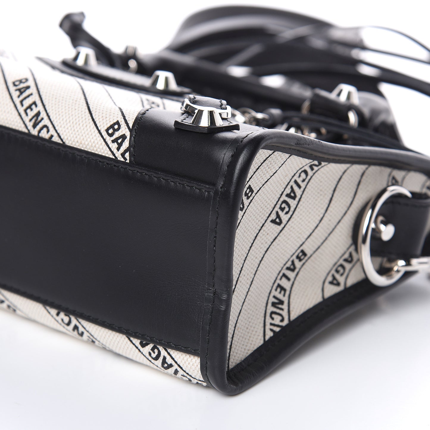 Canvas Satin Calfskin Diagonal Allover Logo Print Classic Silver Hardware Mini City Natural Black