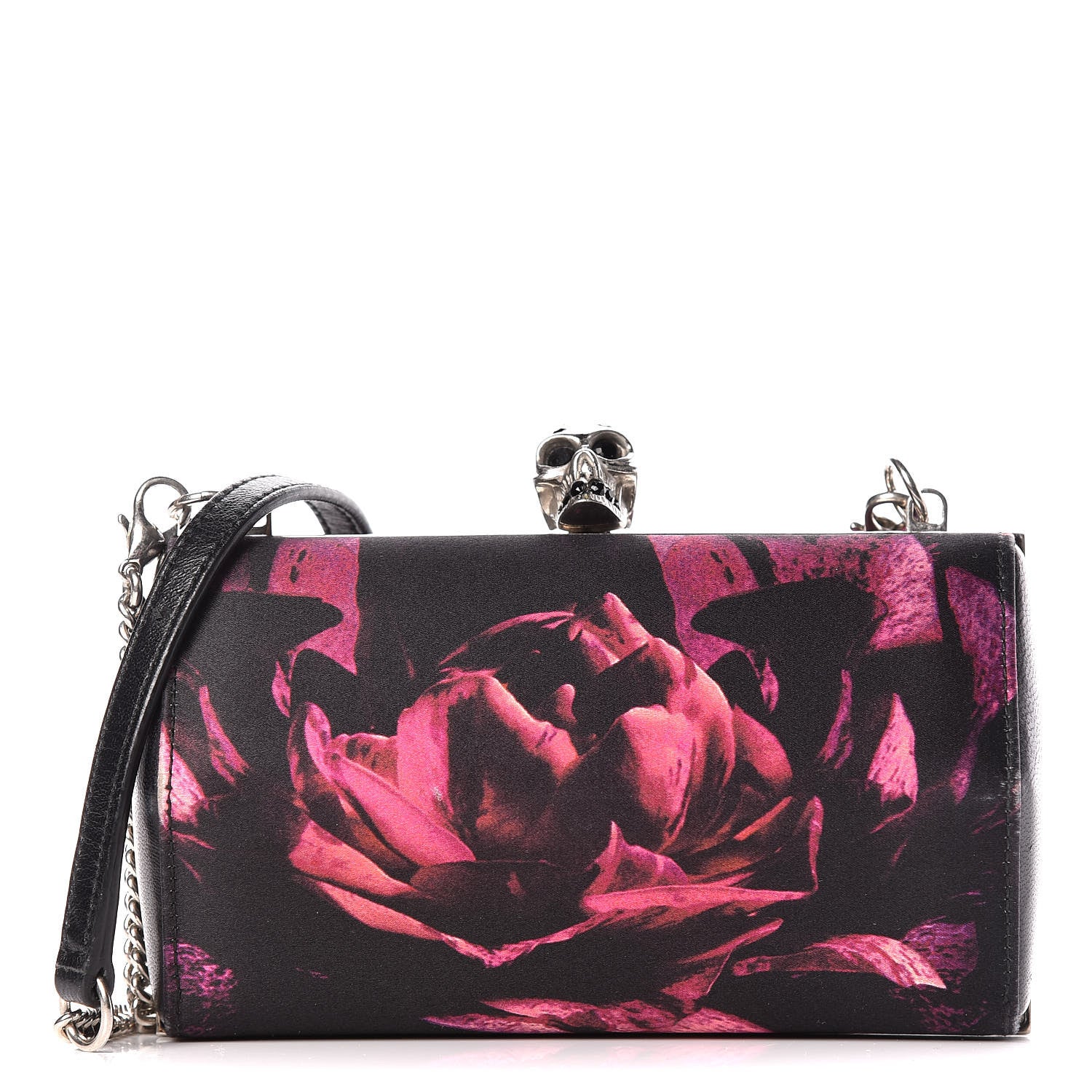 Alexander McQueen Silk Night Flowers Hexagon Skull Chain Clutch Multicolor Black 1 of 9