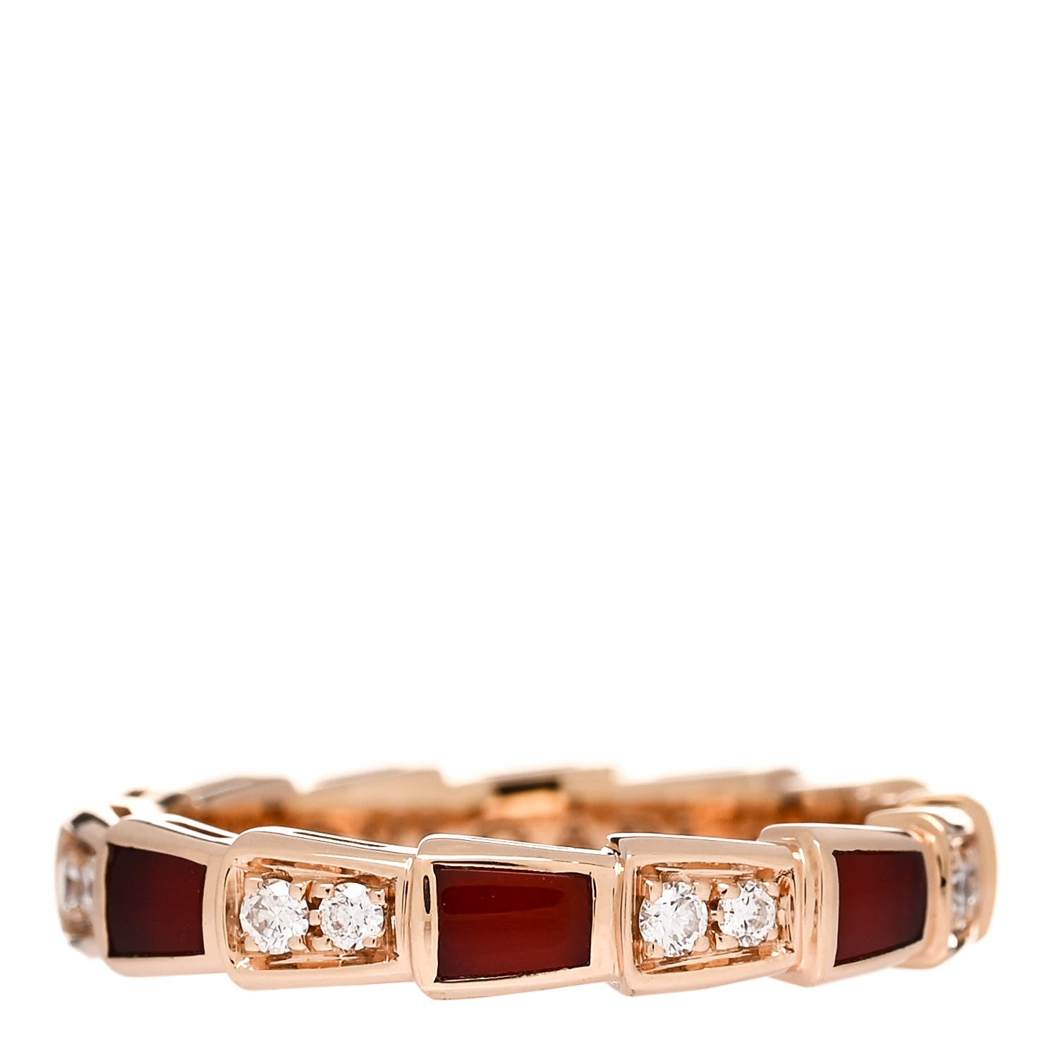 Bulgari 18K Rose Gold Diamond Carnelian 4mm Serpenti Viper Band Ring 54 6.75 1 of 5
