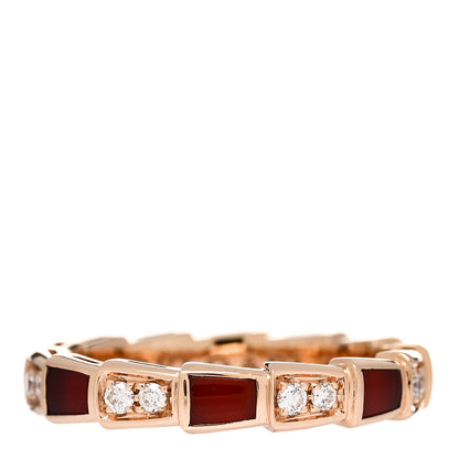 Bulgari 18K Rose Gold Diamond Carnelian 4mm Serpenti Viper Band Ring 54 6.75 1 of 5