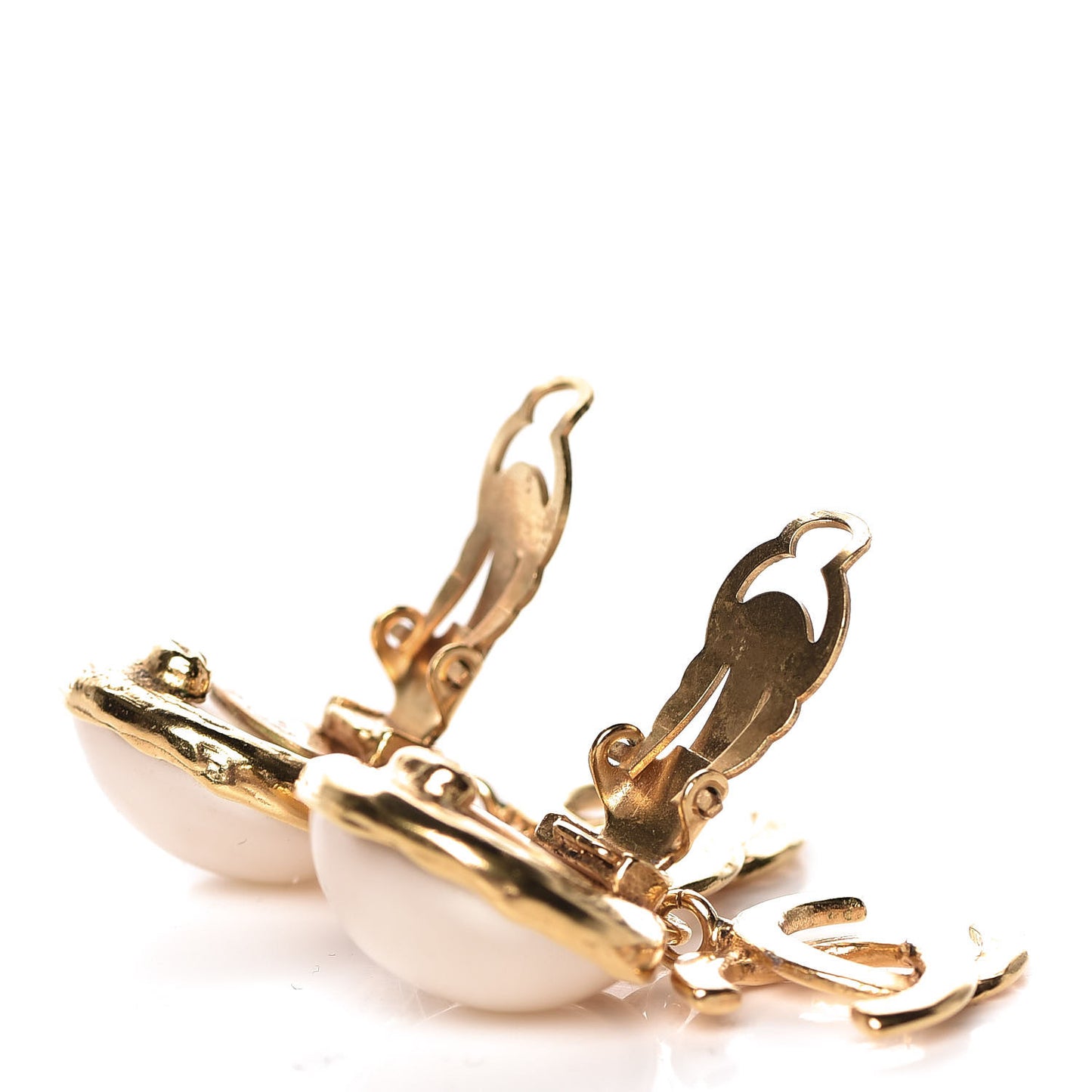 Pearl CC Dangle Clip On Earrings Gold