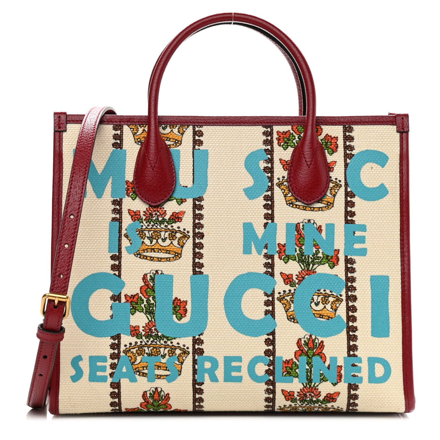 Gucci Canvas Jacquard Calfskin 100 Centennial Music Small Tote Bag Ivory Red 1 of 9
