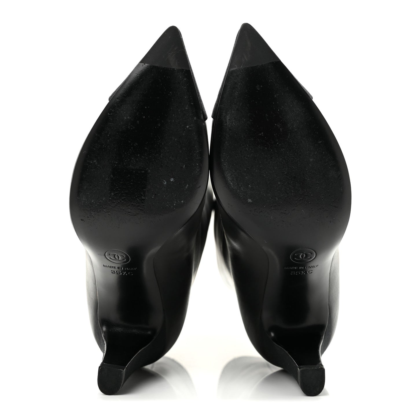 Lambskin Grosgrain Cap Toe Short Boots 35.5 Black