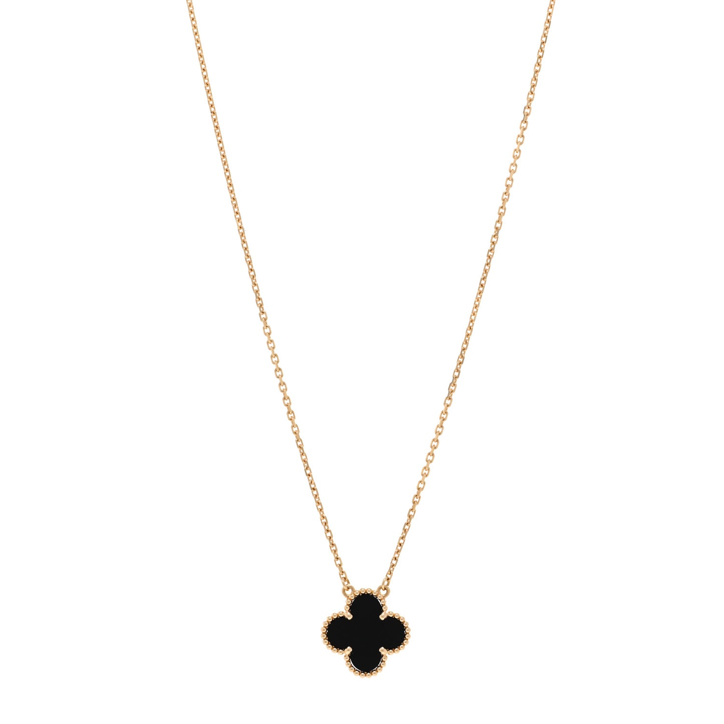 18K Yellow Gold Black Onyx Vintage Alhambra Pendant Necklace