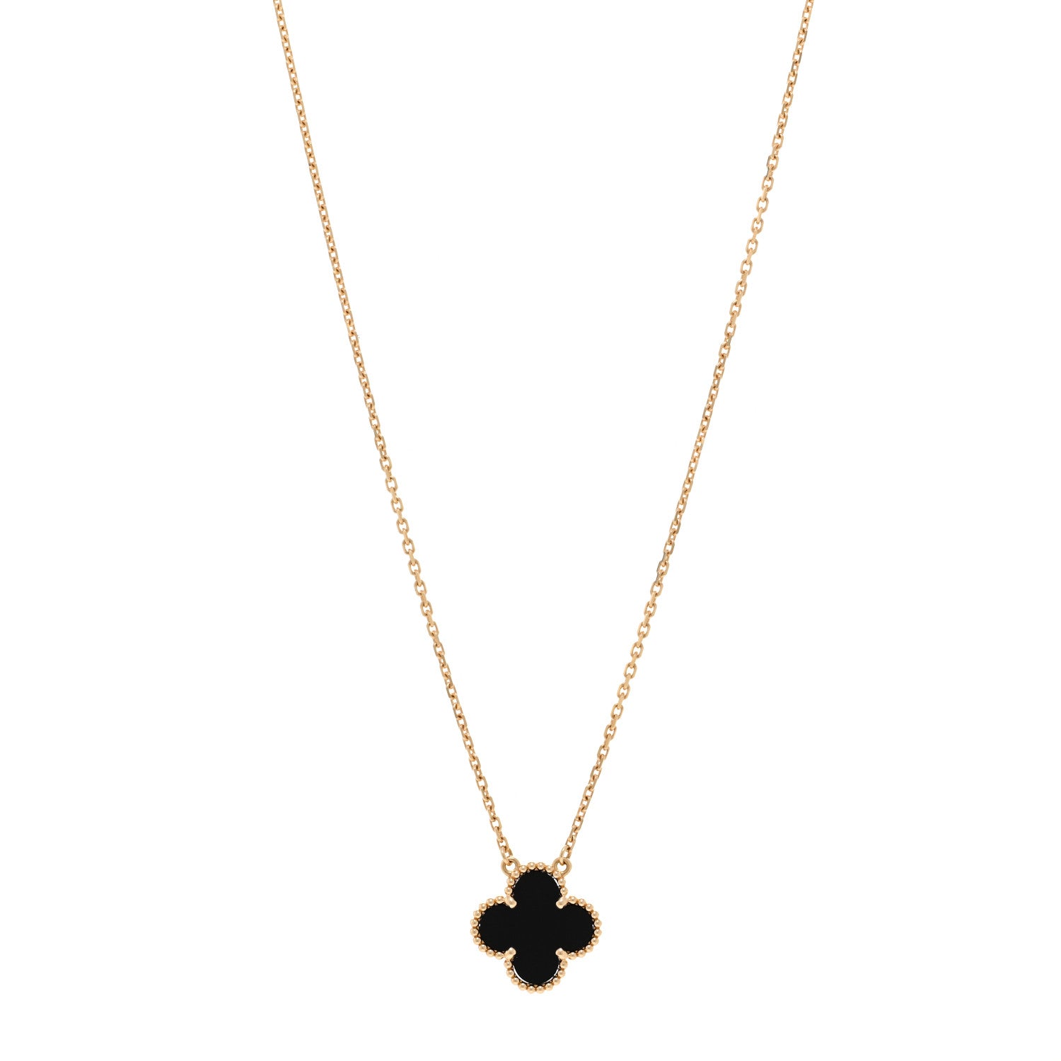 Van Cleef & Arpels 18K Yellow Gold Black Onyx Vintage Alhambra Pendant Necklace 1 of 5