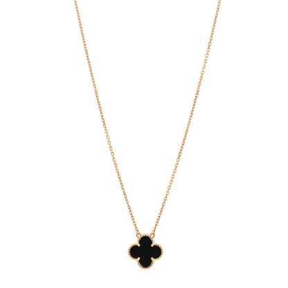 Van Cleef & Arpels 18K Yellow Gold Black Onyx Vintage Alhambra Pendant Necklace 1 of 5