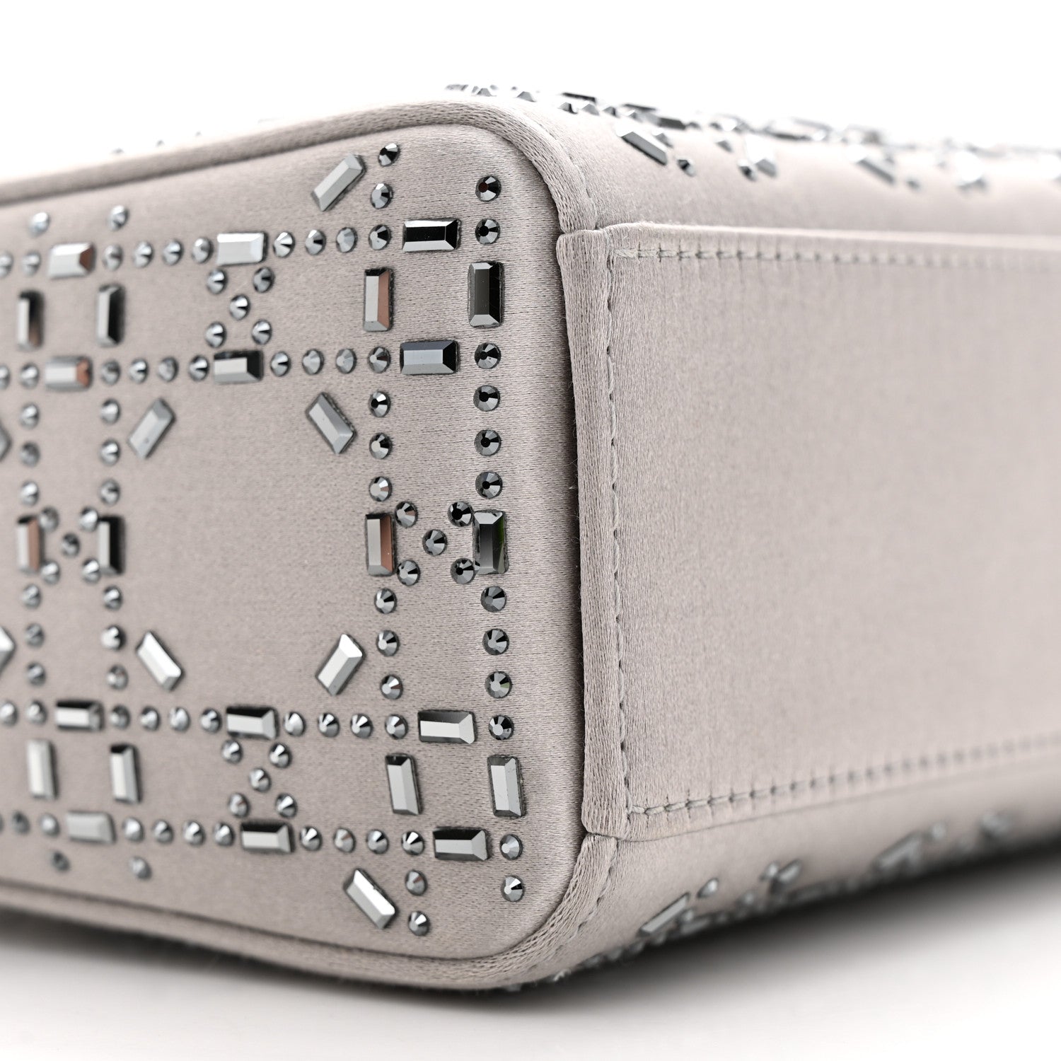 Christian Dior Satin Crystal Cannage Mini Lady Dior Gray 9 of 11