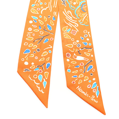 Hermes Silk Isola Di Primavera Twilly Potiron Bleu Tabac 2 of 3