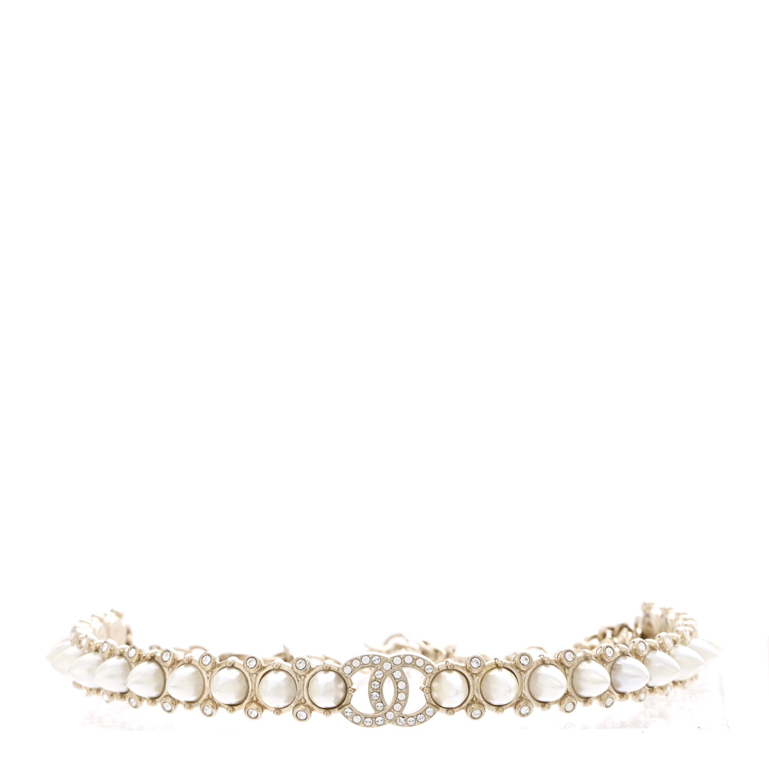 Chanel Spike Pearl Crystal CC Choker Necklace Gold Pearly White 1 of 6