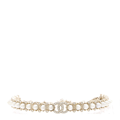 Chanel Spike Pearl Crystal CC Choker Necklace Gold Pearly White 1 of 6