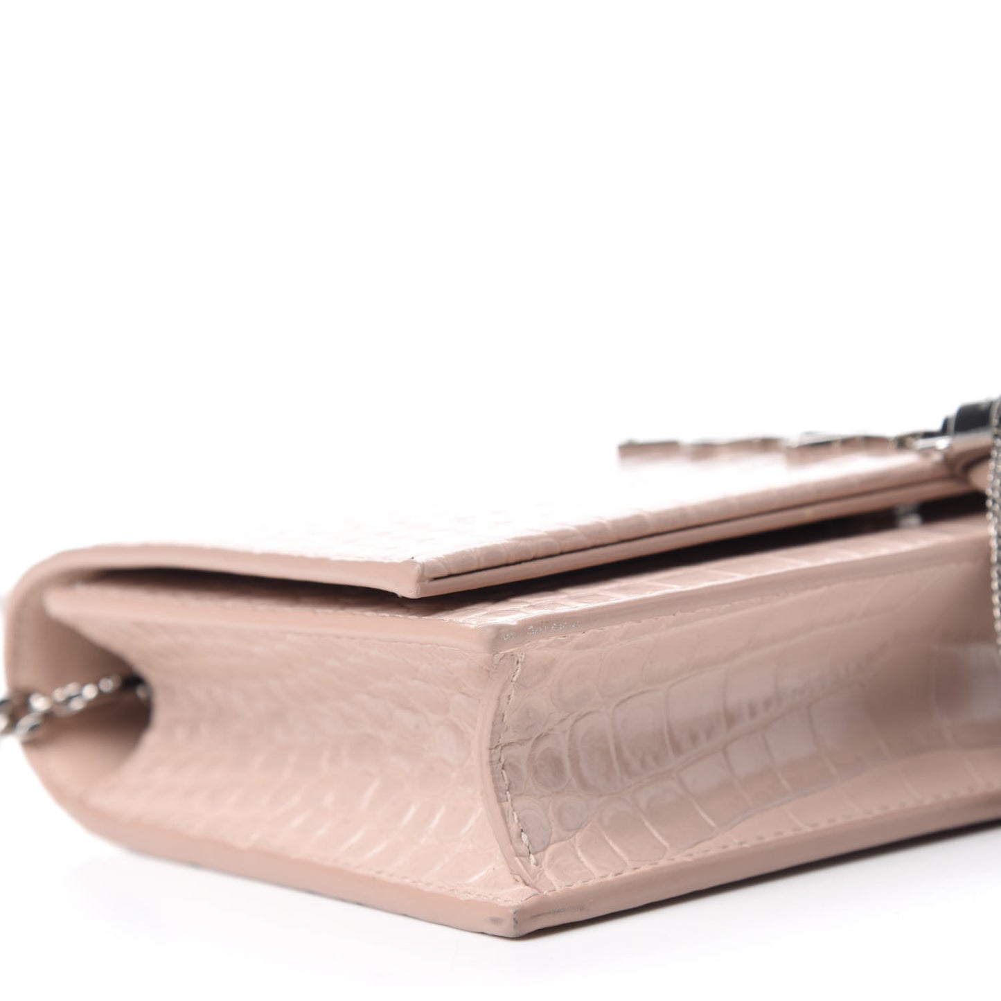 Calfskin Crocodile Embossed Kate Monogram Tassel Chain Wallet Powder Pink