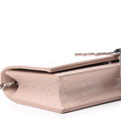 Saint Laurent Calfskin Crocodile Embossed Kate Monogram Tassel Chain Wallet Powder Pink 6 of 9
