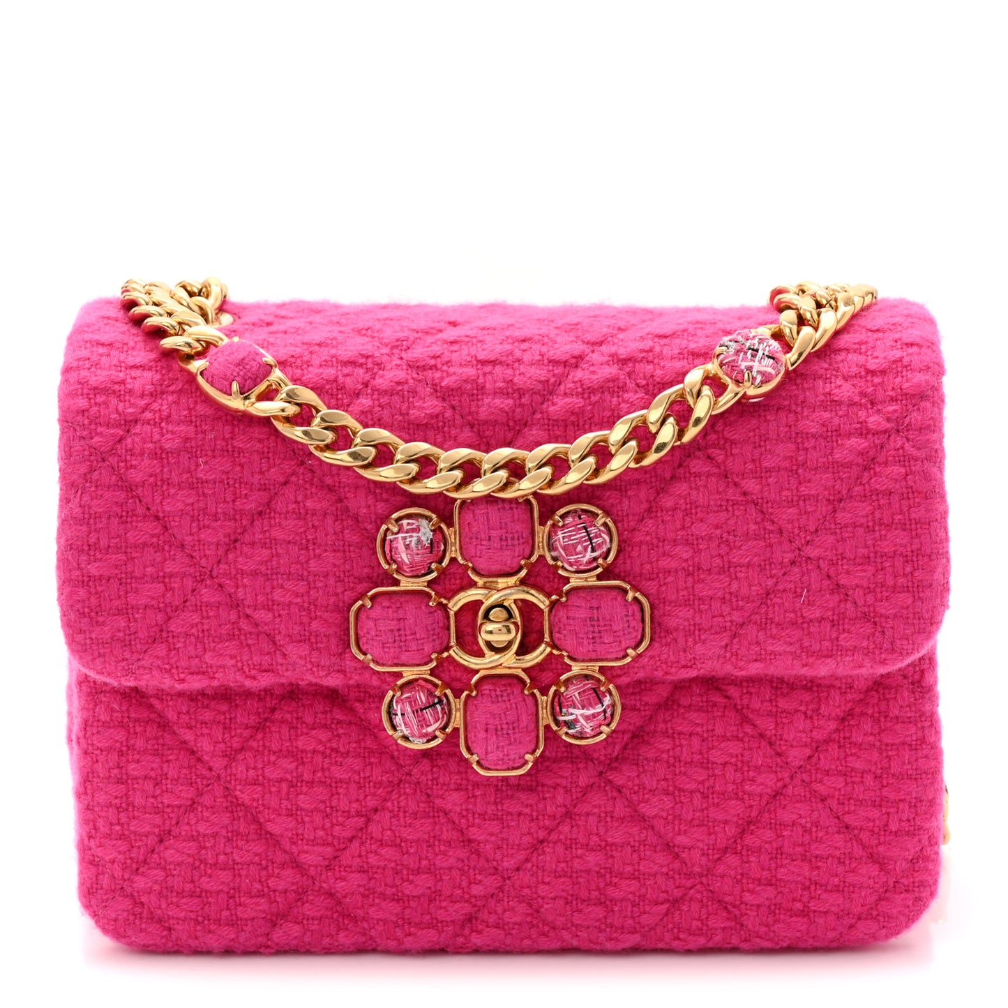 Cashmere Tweed Quilted Mini Bijoux Flap Fuchsia