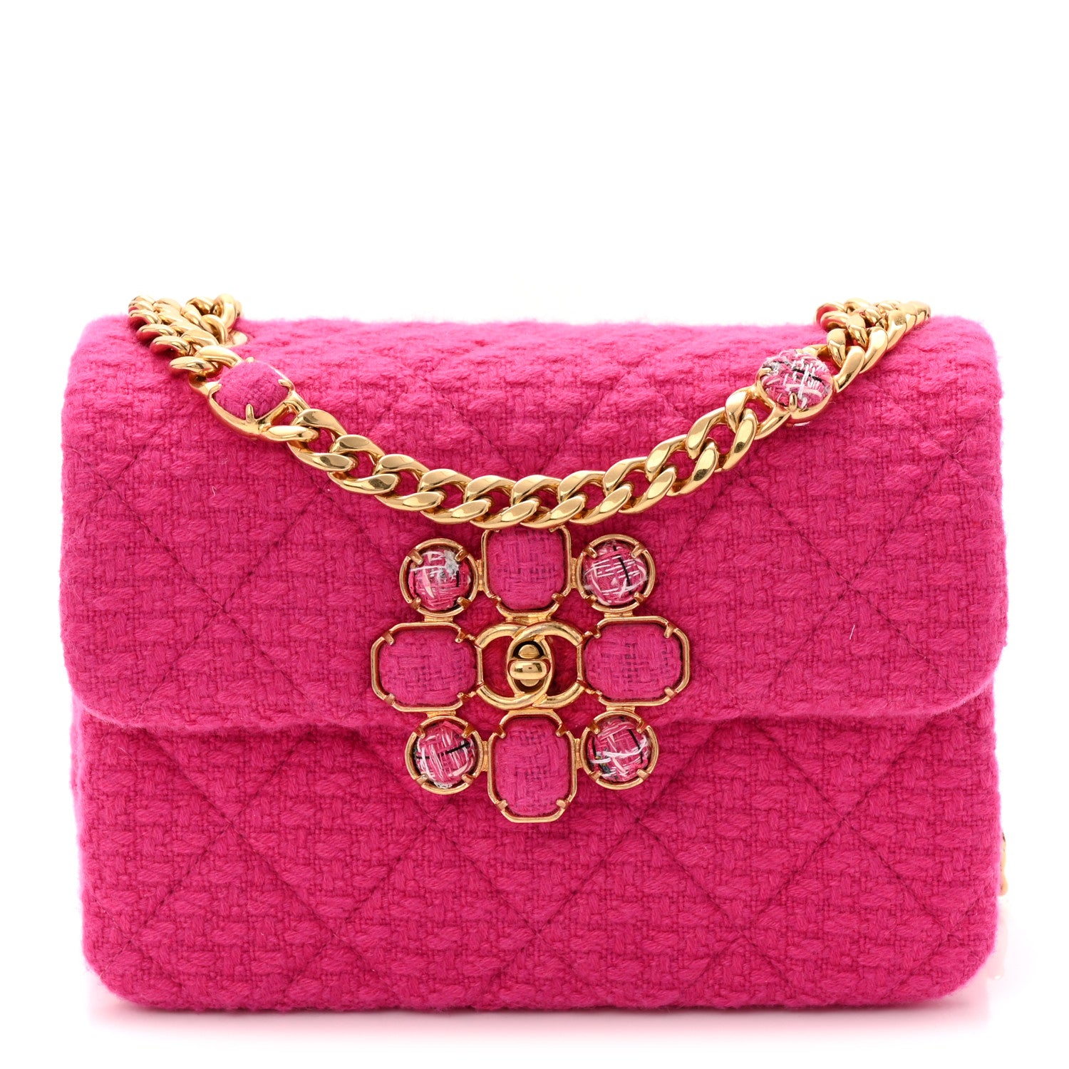 Chanel Cashmere Tweed Quilted Mini Bijoux Flap Fuchsia 1 of 11