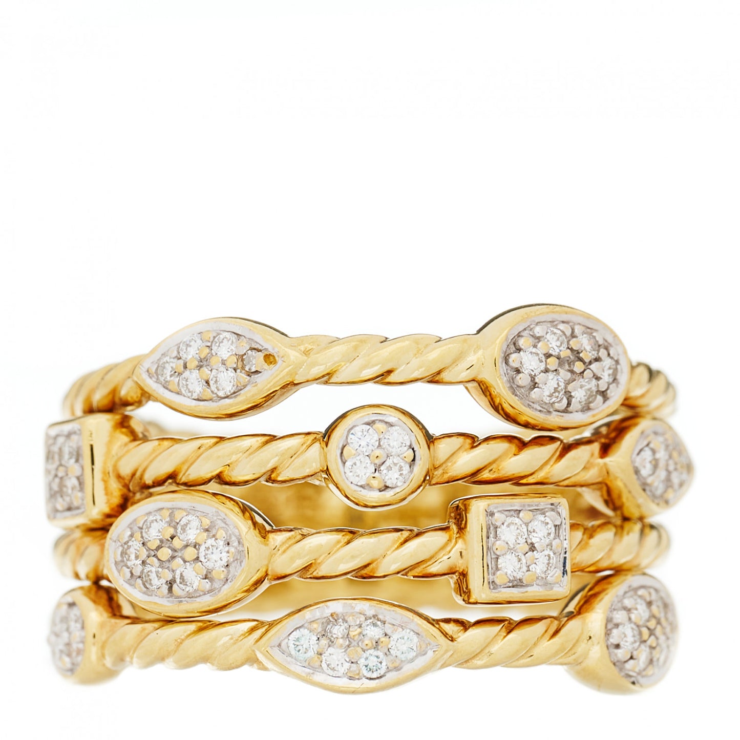 18K Yellow Gold Diamond Four-Row Confetti Ring 57 8