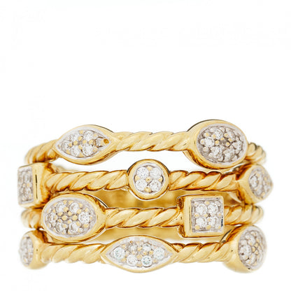 David Yurman 18K Yellow Gold Diamond Four-Row Confetti Ring 57 8 1 of 4
