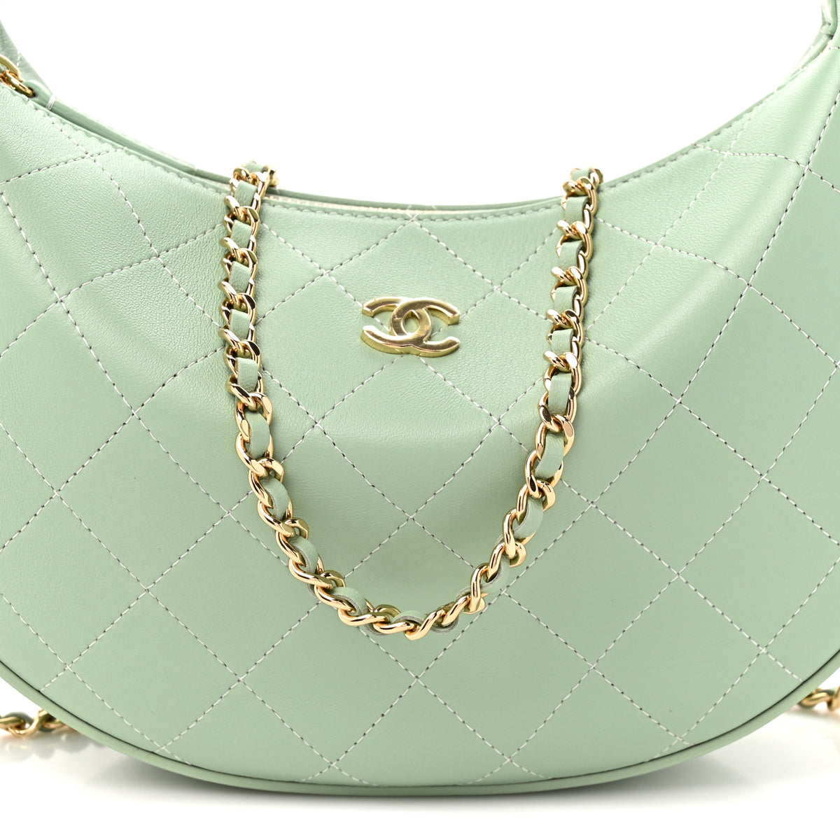 Chanel Lambskin Quilted Hobo Clutch With Chain Light Green 8 of 10