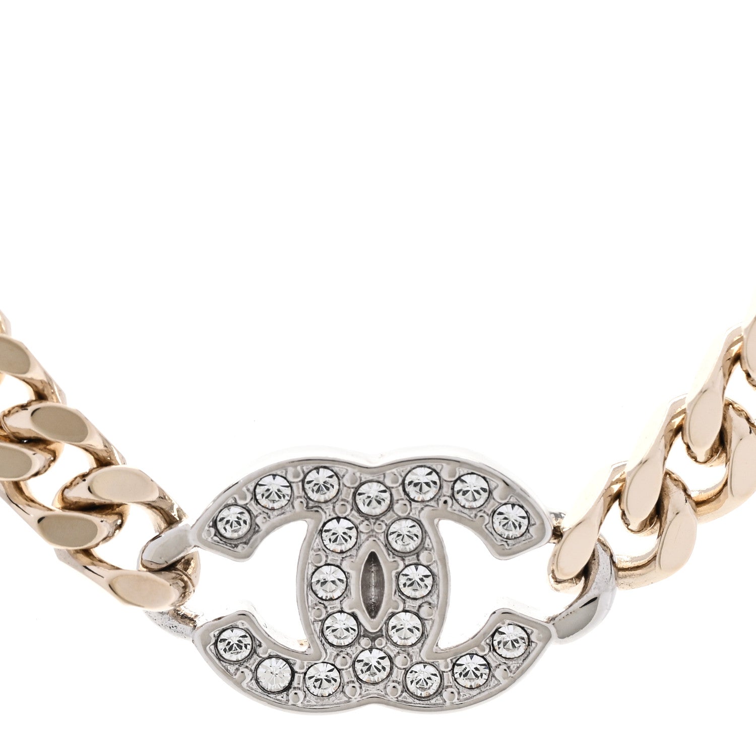 Chanel Crystal Chain CC Link Choker Gold Silver 4 of 6