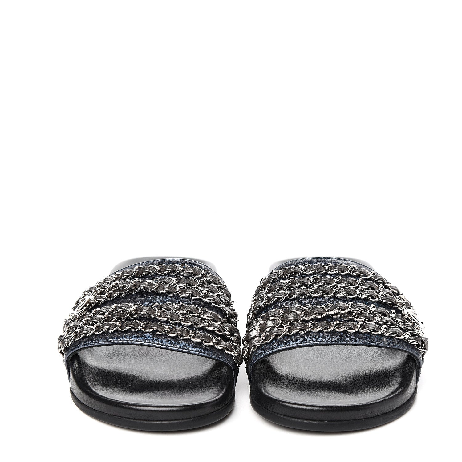 Chanel Metallic Lambskin Canvas Chain Flat Sandals 36 Dark Blue 2 of 9