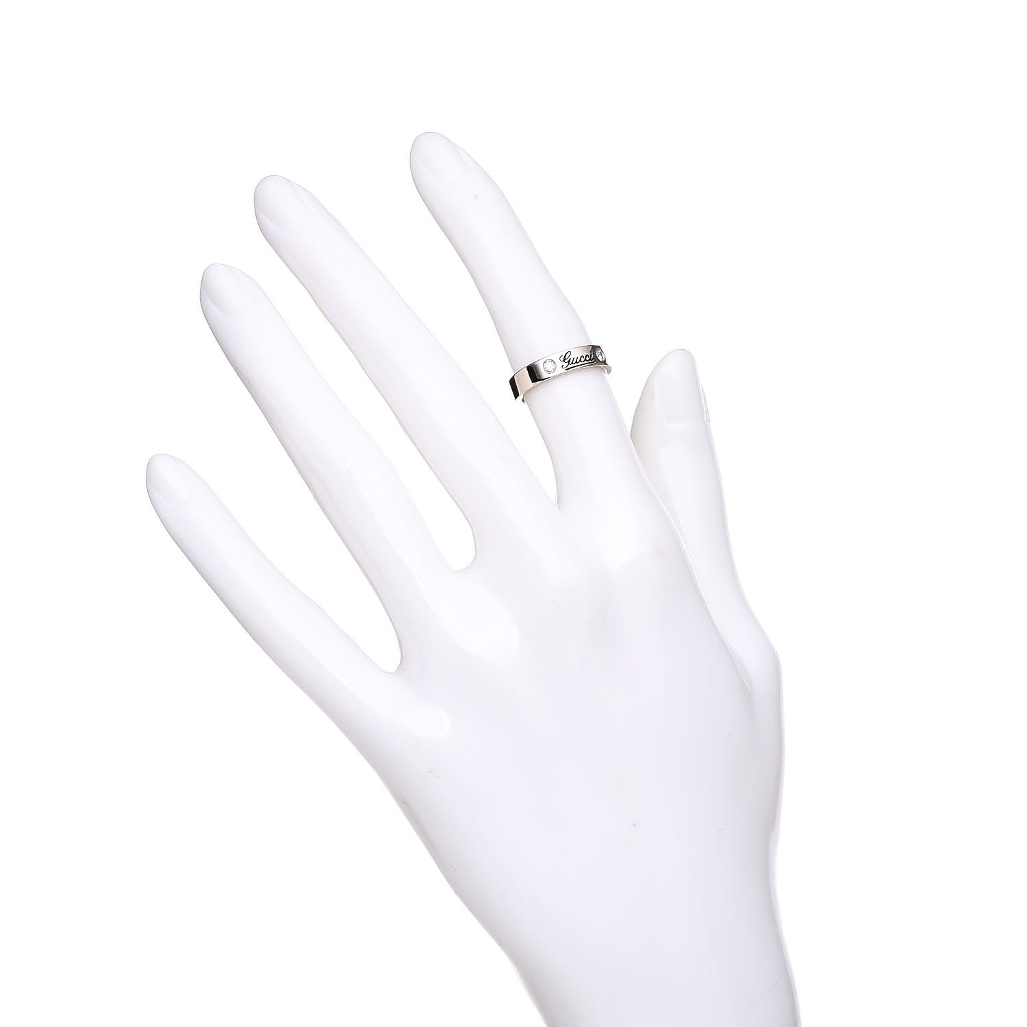 Gucci 18K White Gold Diamond 4mm Signature Band Ring 48 4.5 2 of 6