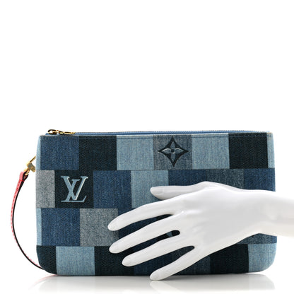Louis Vuitton Denim Damier Monogram Patchwork Neverfull MM Pochette Blue Rouge 2 of 10