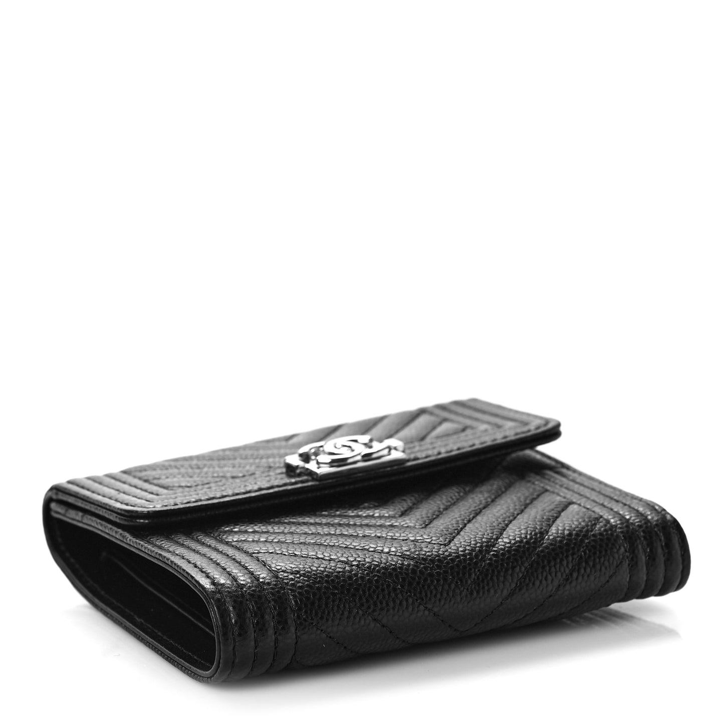 Caviar Chevron Quilted Boy Compact Wallet Black