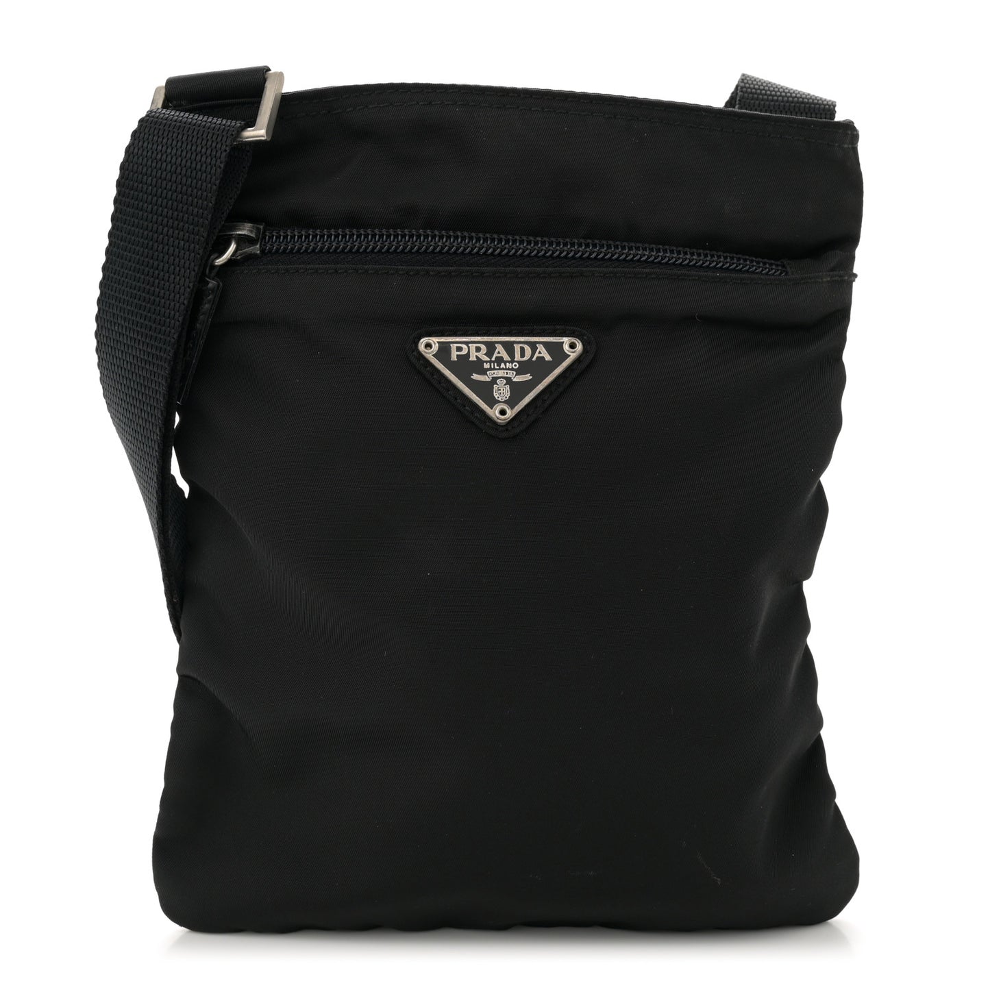 Nylon Small Flat Messenger Bag Black