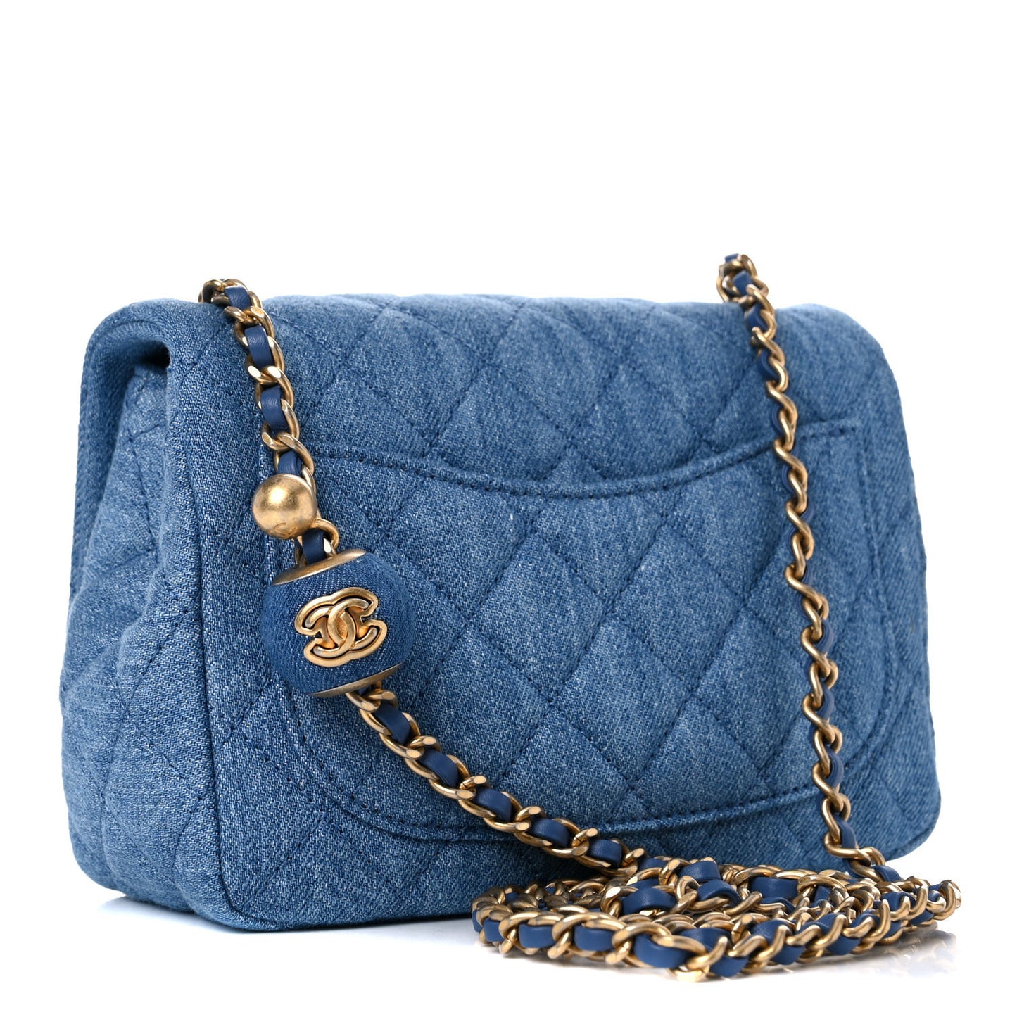 Denim Quilted Mini Pearl Crush Flap Blue