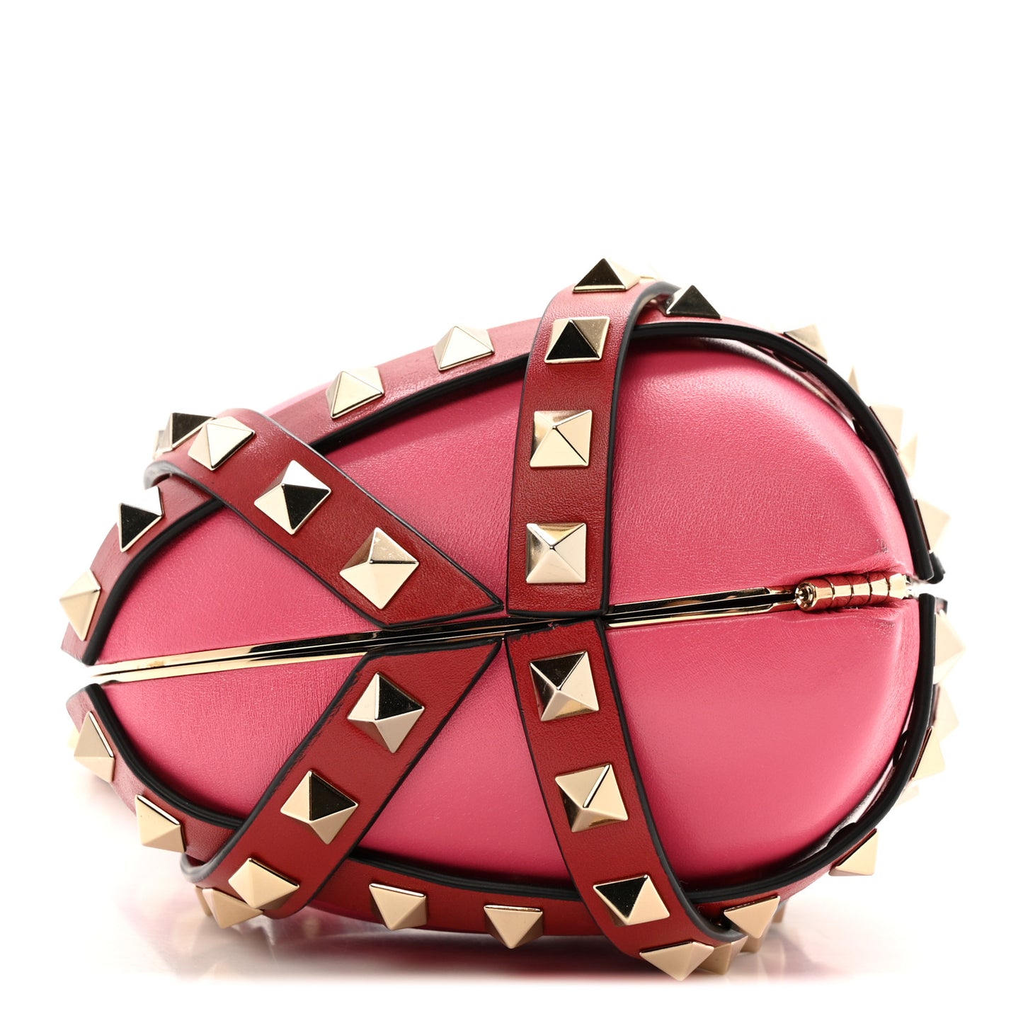 Nappa Carry Secrets Heart Rockstud Spike Minaudiere Clutch Shadow Pink Red