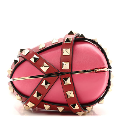 Valentino Garavani Nappa Carry Secrets Heart Rockstud Spike Minaudiere Clutch Shadow Pink Red 3 of 10
