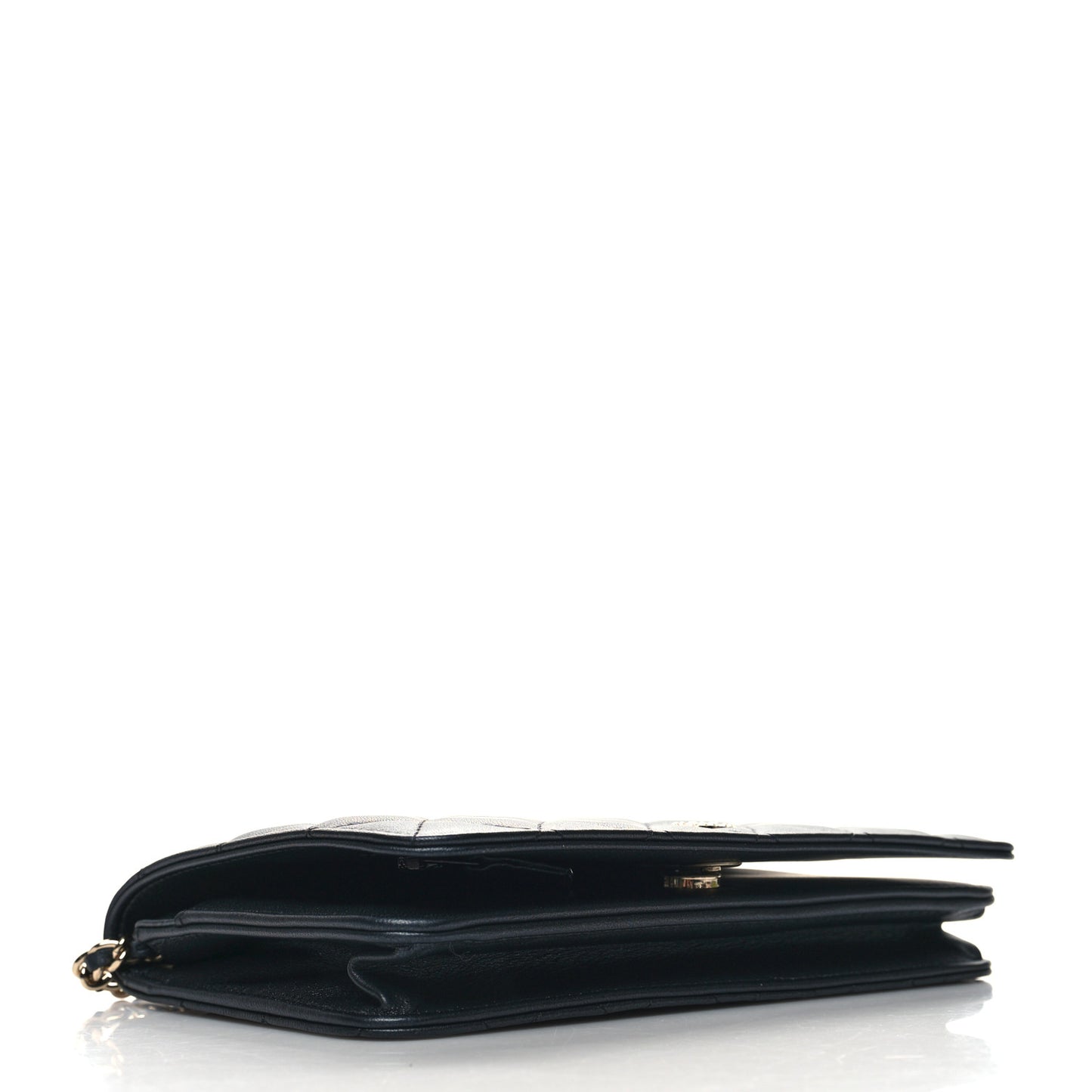 Iridescent Lambskin Quilted Pearl Wallet On Chain WOC Black