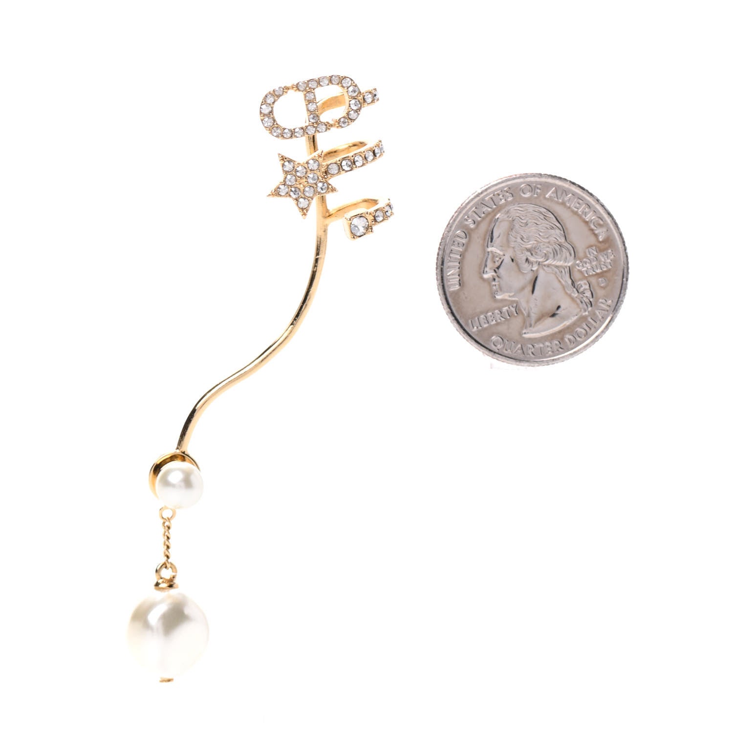 Christian Dior Crystal Pearl Clair D Lune Wrap Around Earring Gold 2 of 5