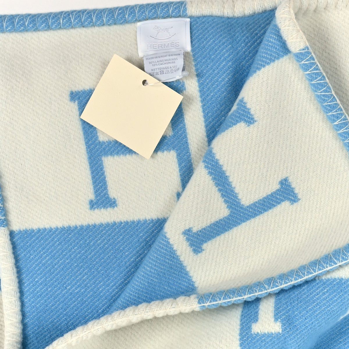 Wool Cashmere Avalon Baby Blanket Bleu Genievre White