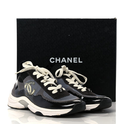 Chanel Fabric Suede Calfskin Stretch CC Sneakers 41 Black Grey 7 of 7