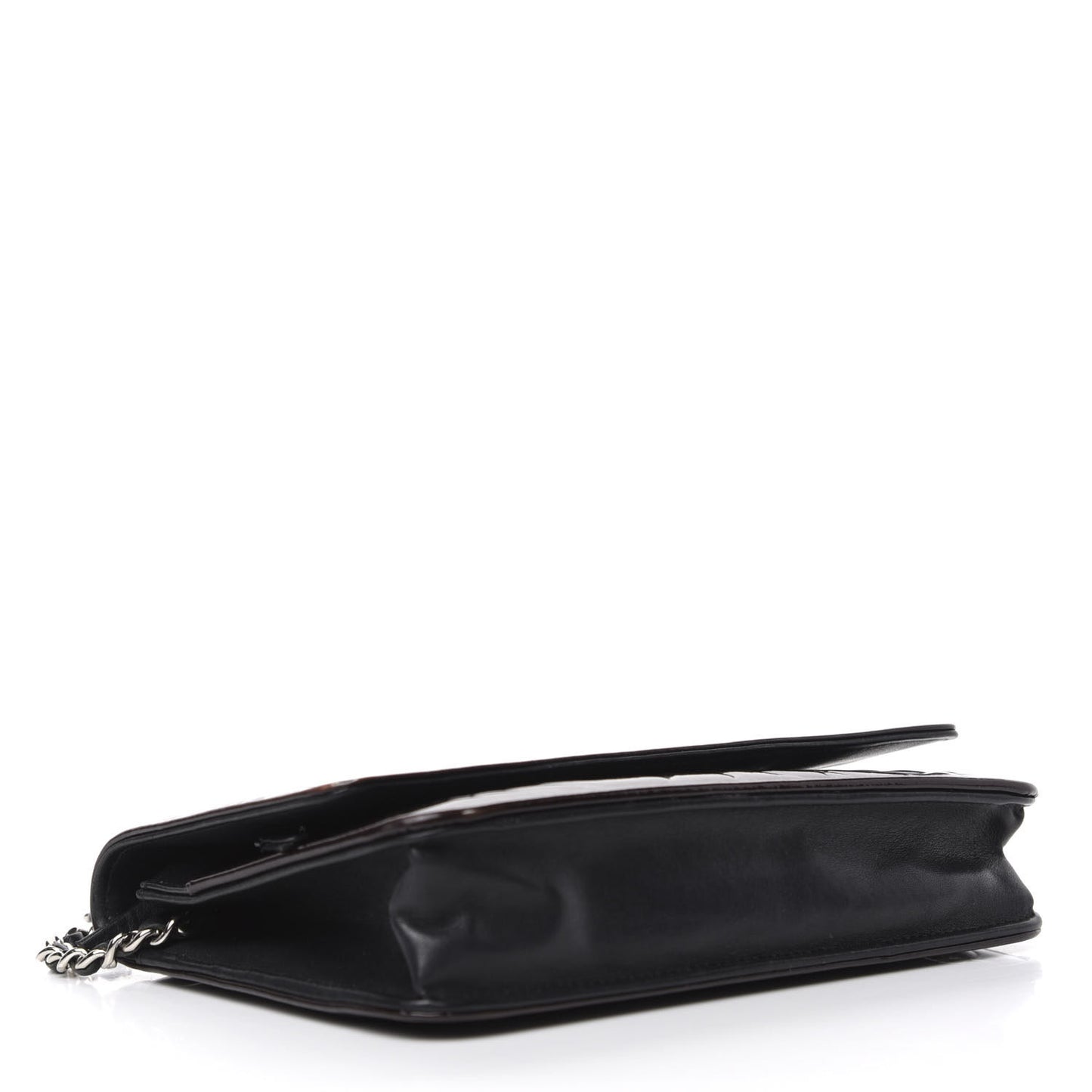Patent Camellia Embossed Wallet On Chain WOC Brown