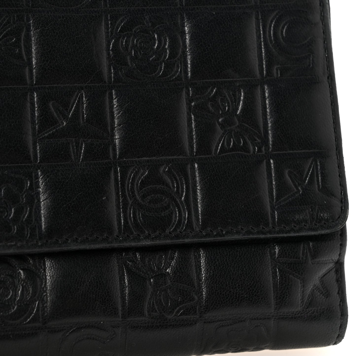 Calfskin Lucky Symbols Compact French Flap Wallet Black