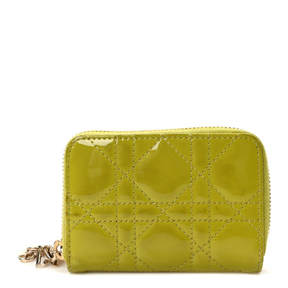 Christian Dior Patent Cannage Small Lady Dior Voyageur Coin Purse Lime 1 of 7
