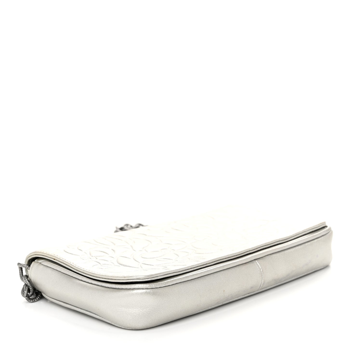 Metallic Lambskin Camellia Single Flap Silver