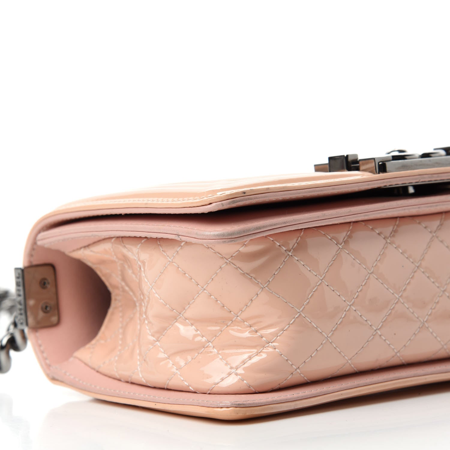 Chanel Patent Chevron Quilted Medium Boy Flap Light Pink 6 of 18