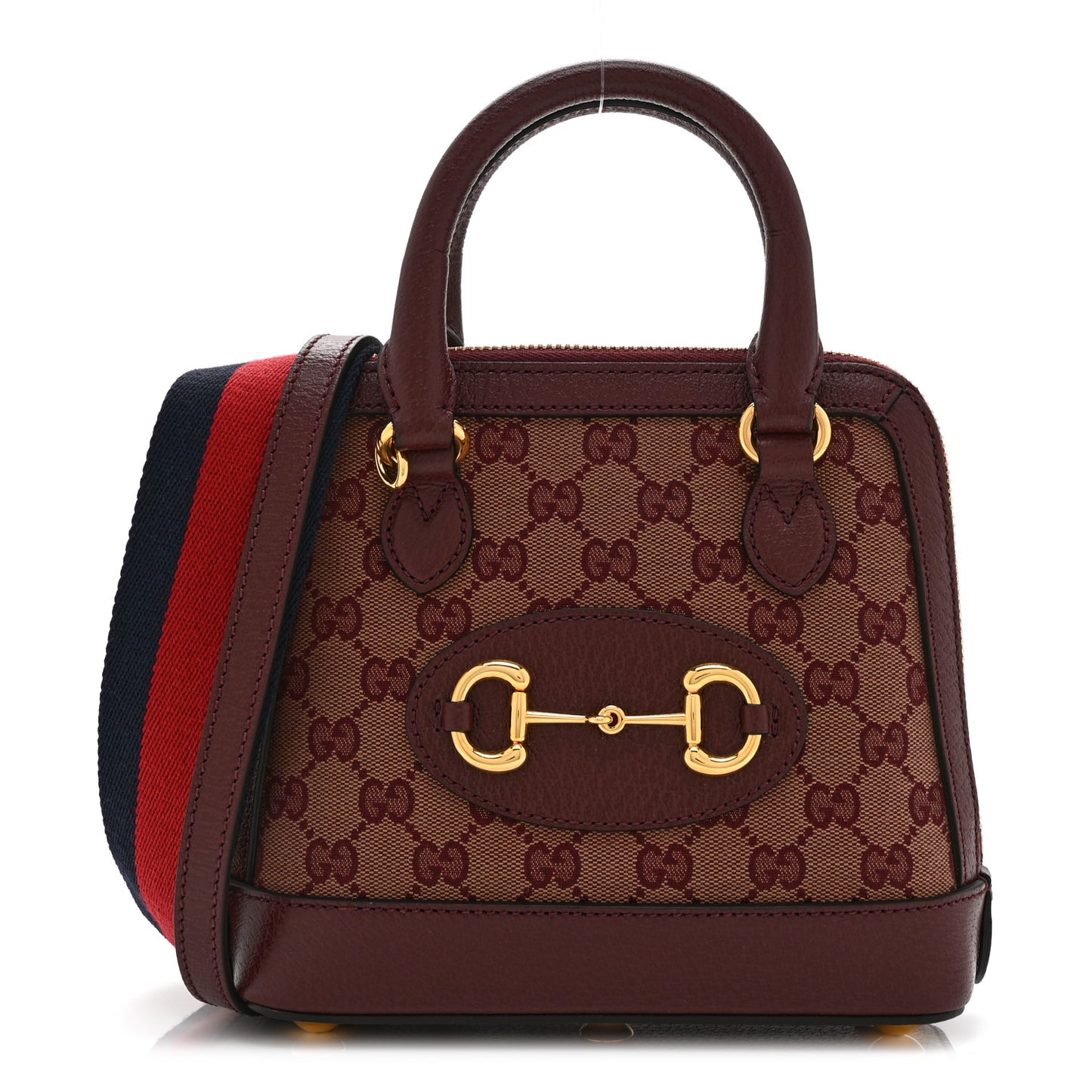 Monogram Textured Dollar Calfskin Mini Horsebit 1955 Top Handle Bag Sahara Rubino Chardonnay