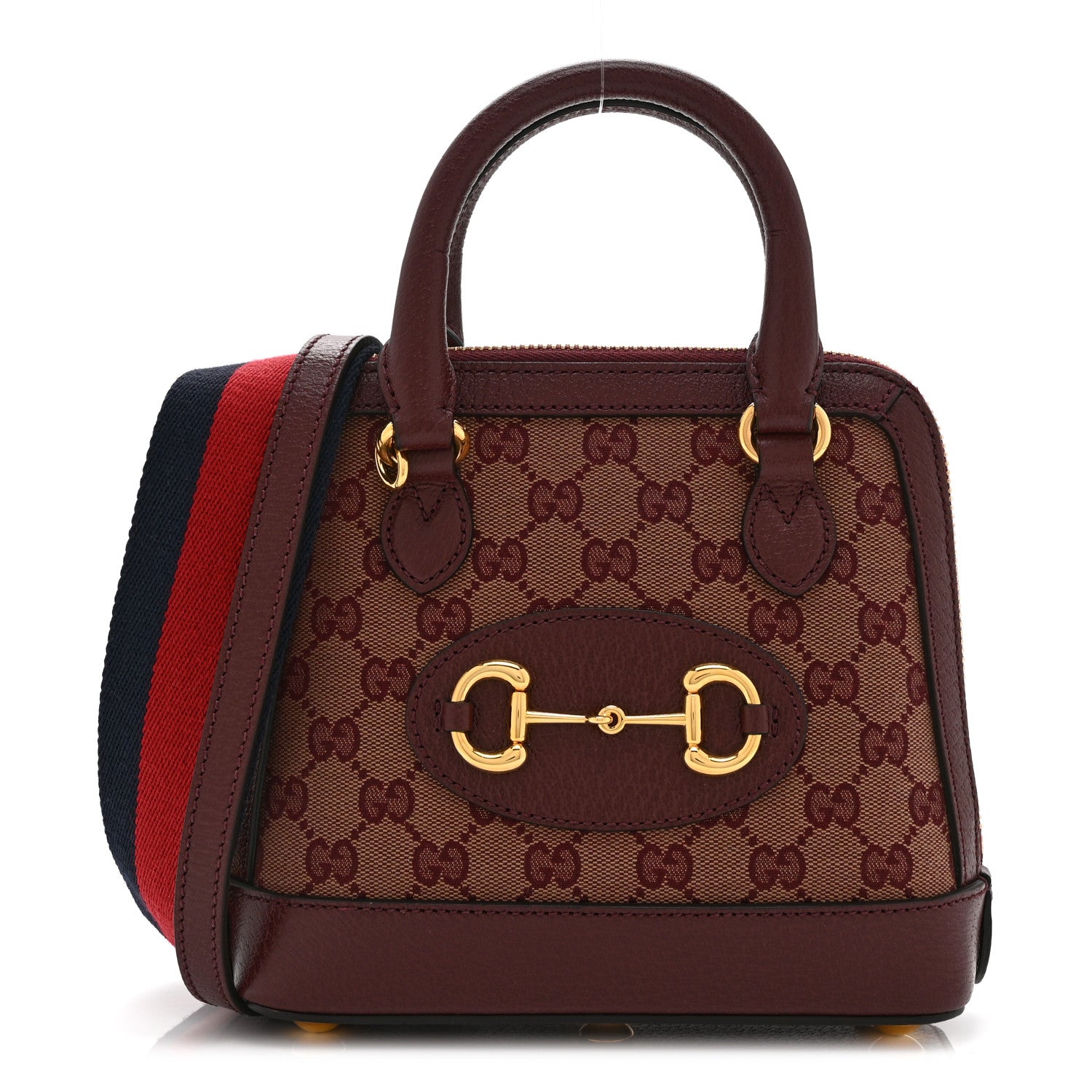 Gucci Monogram Textured Dollar Calfskin Mini Horsebit 1955 Top Handle Bag Sahara Rubino Chardonnay 1 of 10